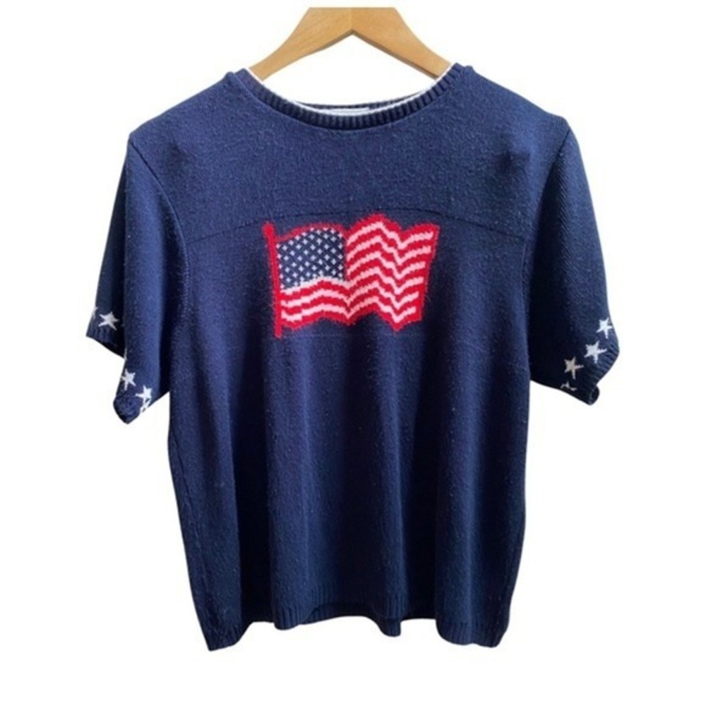Vintage USA Flag‎ Short Sleeve Knit Top Medium America Preppy
